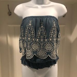 Eyelet Lace Trim Cropped Tube Top✨